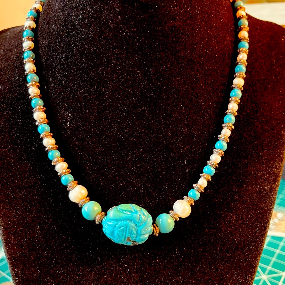 Turquoise & sea pearl necklace